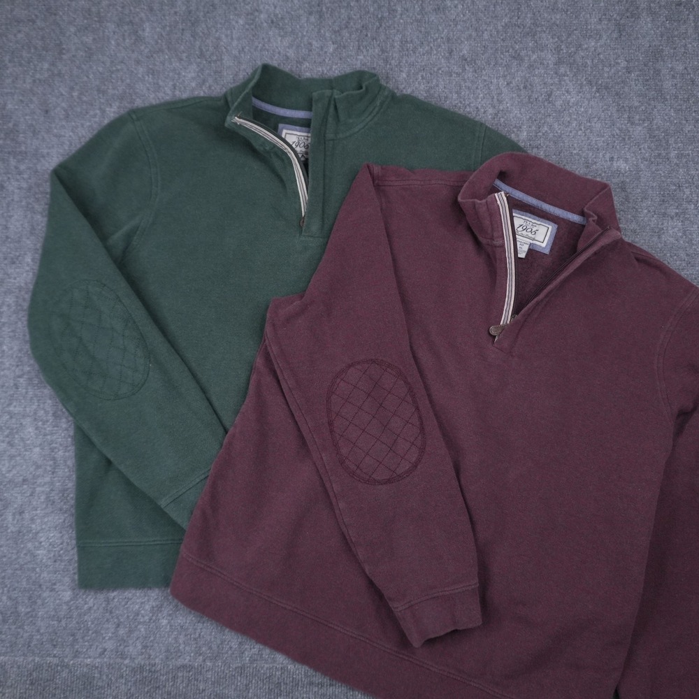 Jos. A. Bank 1905 Quarter Zip Pullover Mens XL Green Burgundy Elbow Patch 2 Pack